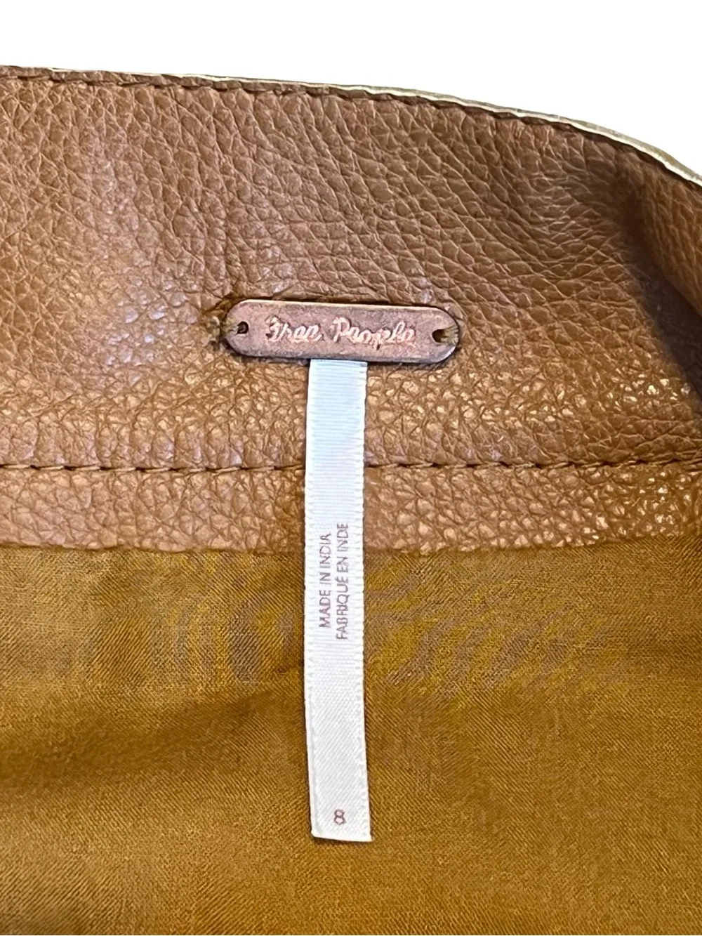 Free People Women’s Sz 8 Tan Faux Leather Mini Skirt Copper A-Line